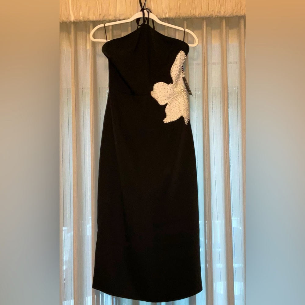 Beautiful Black Dress with Pearl Flower on Hip